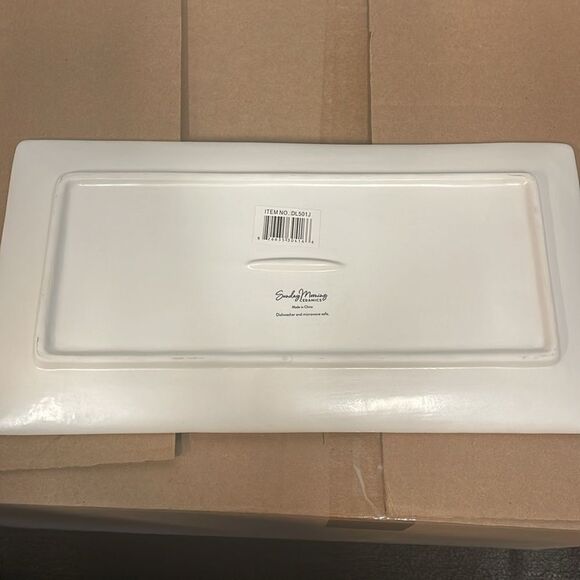 New ceramic hand painted pink flower rectangular platter decorative serving tray - Picture 4 of 5